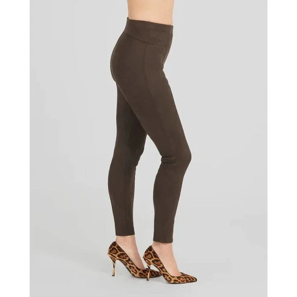 SPANX Faux Suede Leggings Chocolate Brown Pull On Women's Size Medium H14477 - Picture 3 of 15